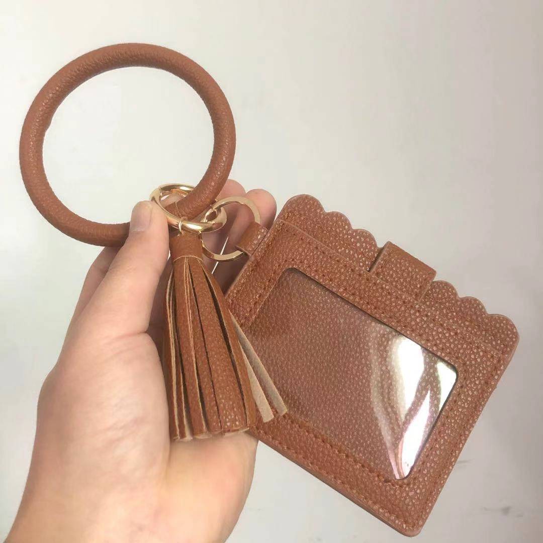 Wholesale Leopard Print PU Leather Tassel Bracelet Coin Purse Keychain